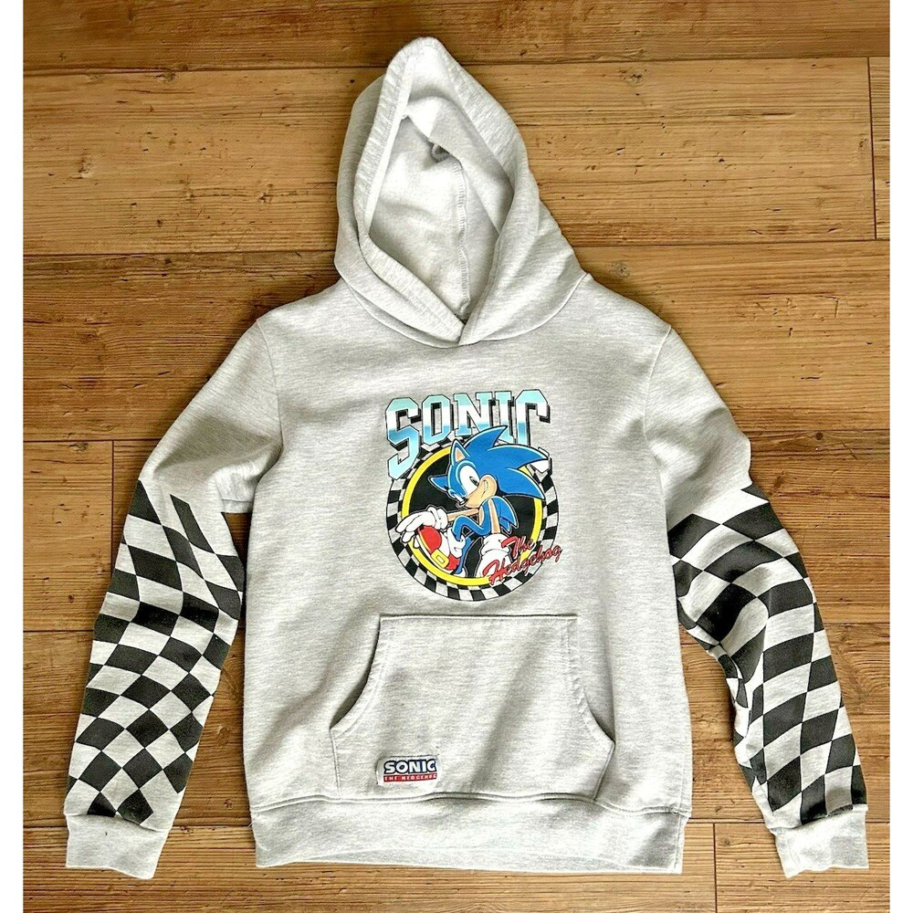 Sonic The Hedgehog Gray Multi-Color Sweatshirt Hoodie Boys Size 14/16